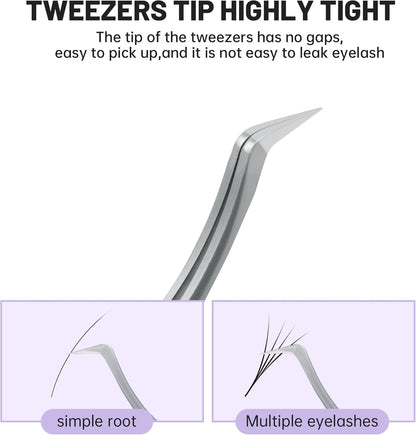 High Precision Lash Tweezers for Individual and Volume Eyelash Extensions Premium Stainless Steel Curved Fiber Tip Professional Isolation Tweezer