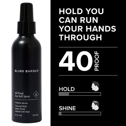 Blind Barber 40 Proof Sea Salt Spray for Men -  Salt Water Hair Spray for Volume & Texture - Water-Based Matte Finish with Light-Medium Hold - Enhances Beach Waves & Body - Tonka Bean Scent (5  Fl oz)