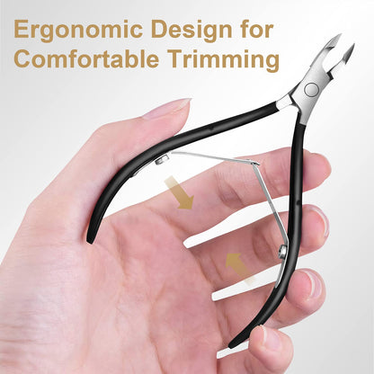 Easkep Cuticle Trimmer and Pusher, Professional Stainless Steel Cuticle Cutter, Black