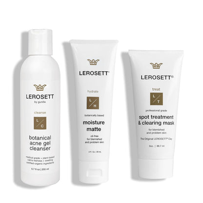 LEROSETT Acne Kit Includes Cleanser Moisturizer & Spot Treatment Mask Organic Calming Aloe & Clay Based, Clears Acne, Pimples, Blackheads & Breakouts, Vegan Acne Kit, For All Skin Types