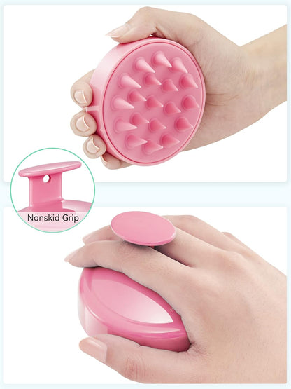 HEETA Scalp Massager Hair Growth, Soft Silicone Scalp Scrubber Shampoo Brush for Exfoliation, Dandruff Removal Head Massage Stress Relax, Wet & Dry Use for Thick Thin Curly Hair Care, Cherry Pink