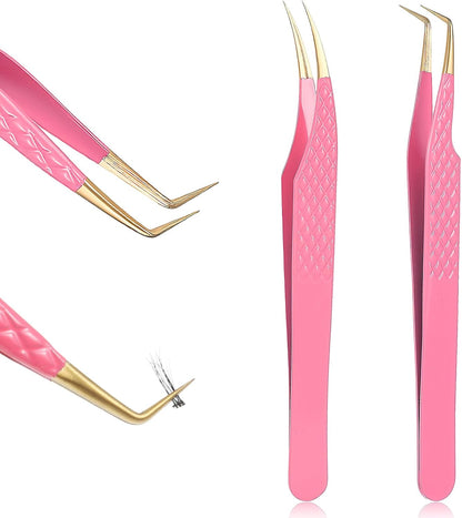 2pcs Lash Cluster Tweezers for Eyelash Extensions Straight and Curved Volume Lash Tweezers Set Lashes Cluster Tweezer for Volume Lashes Extensions, Crafting, Girls Women Beginners
