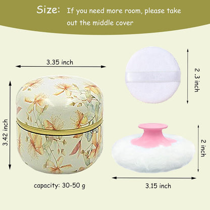 Body Powder Puff and Container for Dusting Powder, Women Powder Puff and Powder Case for Bath and Travel (Yellow Flower)