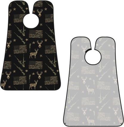 Waterproof Beard Trimming Bib, Non-Stick Hair Catcher for Men Shaving, Grooming Apron for Husband Dad, Hunting Deer Camo Camouflage American Flag Black Shave Bib