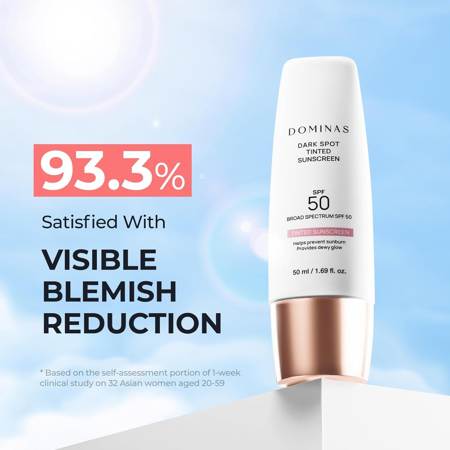 SPF 50 DOMINAS Tinted Sunscreen Moisturizer (1.7fl oz) - Tone Correction, Korean Skin Care, Broad-Spectrum UV Defense Sunblock, Water-in-Oil Formula for Lightweight, Panthenol, Sun Cream