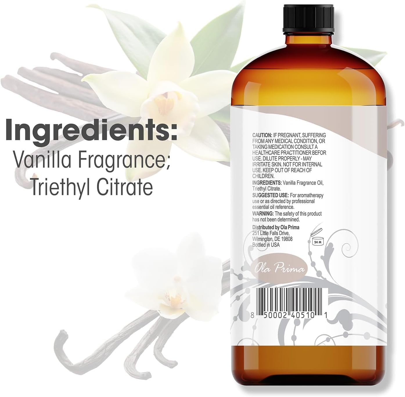Ola Prima Vanilla Essential Oil 16oz – Therapeutic Grade Big Bottle for Aromatherapy, Diffuser & Candle Making, Vanilla Candle Scent - Essential Oils