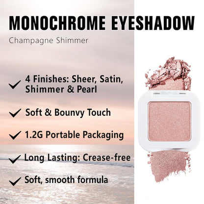 Kaely Pressed Single Eyeshadow Makeup, Champagne Shimmer Highly Pigmented Monochrome Eye Shadow Palette, Waterproof Neutral Powder Mini Eyeshadow, sombras para ojos, Lightweight Blendable, 03