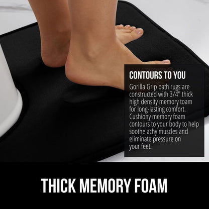 GORILLA GRIP Thick Memory Foam Toilet Rug for Bathroom, Square Shaped Washable, Soft Absorbent Velvet Topside Floor Mats, Machine Wash, Cushioned Luxury Rugs for Bath Room, 22.5x19.5, Black