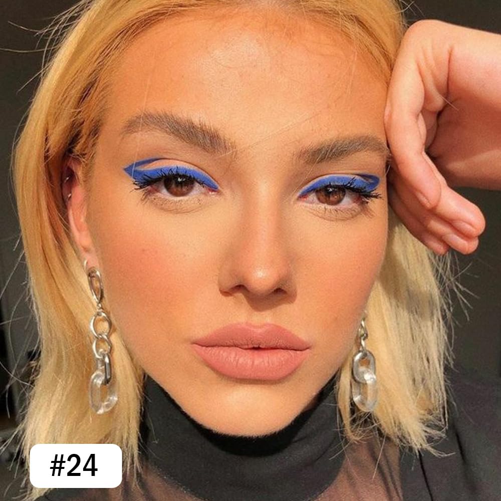 evpct Blue Eyeliner Pencils for Eyes, Navy Lake Ruby Blue Colored Eye Liner Pencil Pen Makeup Waterproof Smudge Proof, Colored Gel Waterline Eyeliner Liquid, Face Eye Paint Stick Halloween Makeup 24