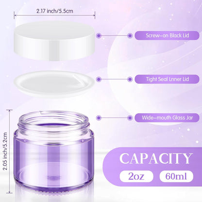 Domensi 32 Pcs 2 oz Glass Jars with Lids Travel Size Round Leakproof Empty Cosmetic Jars with Inner Liners Lid for Storing Makeup Lotions Face Cream Ointments Candle DIY Making (Light Purple)