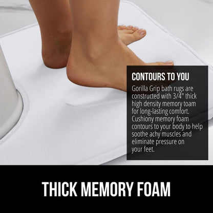 GORILLA GRIP Thick Memory Foam Toilet Rug for Bathroom, Square Shaped Washable, Soft Absorbent Velvet Topside Floor Mats, Machine Wash, Cushioned Luxury Rugs for Bath Room, 22.5x19.5, White