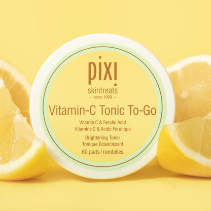 Pixi Vitamin-C Tonic to-Go, Brightening & Toning, Containing Vitamin-C & Probiotics, Boosting Skin Luminosity, Alcohol-Free Daily Balancing Toner Pads On The Go, 60 Pads