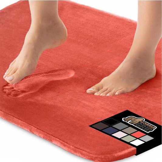 GORILLA GRIP Memory Foam Bath Mat, Soft Absorbent Velvet Bathroom Mats, Durable Dots on Underside, Machine Washable Bathmat, Carpet Rug Room Decor for Shower Tub Floor RV, 36x24 Rugs, Coral