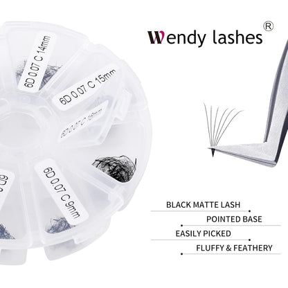 Premade Fans for Lash Extension: 6P, Wendy, Handmade Fans, Pre-made, For Lash-Artists, D, 9-16mm