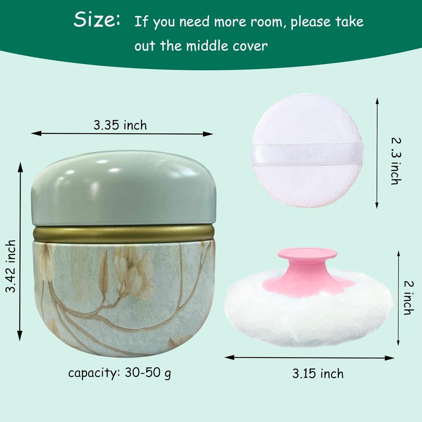 Body Powder Puff and Container for Dusting Powder, Women Powder Puff and Powder Case for Bath and Travel (Blue Future)