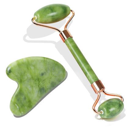 BAIMEI Jade Face Roller & Gua Sha, Facial Beauty Skin Care Tools, Self Care Gift for Men Women, Massager for Face, Eyes, Neck, Relieve Fine Lines and Wrinkles - Green