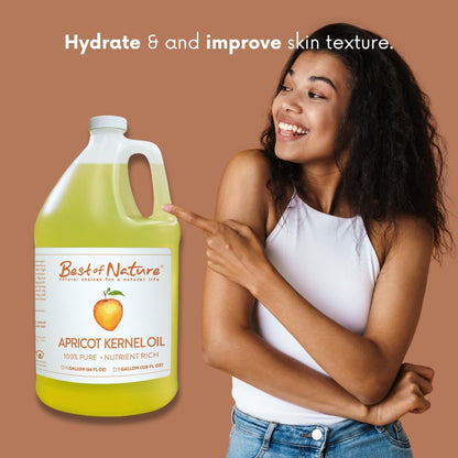 Best of Nature 100% Pure Apricot Oil – Lightweight Massage & Body Oil, Unscented Moisturizer for Hair, Skin, Face, Ideal Carrier Oil for Essential Oils, Half Gallon (64 fl oz)