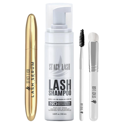 STACY LASH Lash Shampoo 100ml+ Eyelash Growth Serum Cleaning Kit of Eye Makeup Remover (Cleanser) + Brush & Eyelash Serum for Eyelash Growth and Thickness