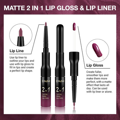 evpct 1Pcs Dark Plum Purple Matte Lip Liner and Liquid Lipstick Stain Makeup Set for women, Plum Red Long Lasting Smudge Proof Lipstick labiales matte mate larga duracion listip 24 hours originales,18