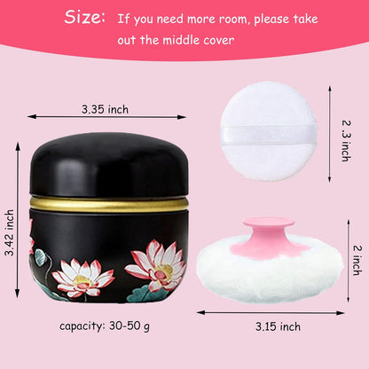 Body Powder Puff and Container for Dusting Powder, Women Powder Puff and Powder Case for Bath and Travel (Lotus)