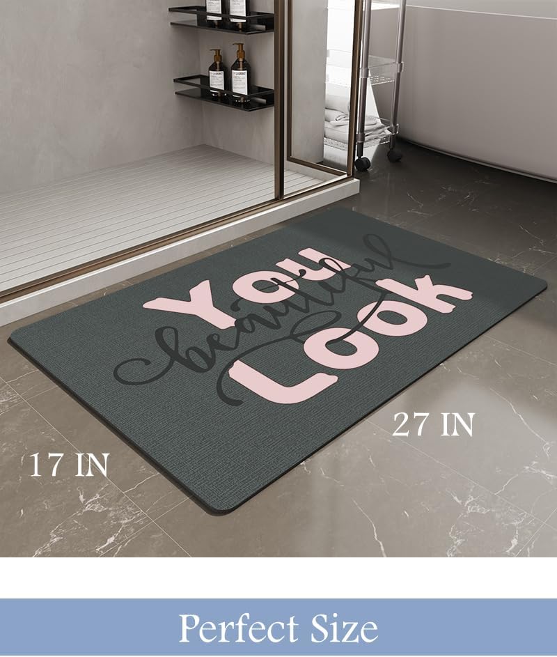 MontVoo-Bath Mat-Bathroom Mat Rug Non Slip Super Absorbent Stain Resistant Quick Dry Thin Bathroom Rug-Bath Mats for Bathroom Floor Bathtub Vanity-Bathmat Bath Rug Easy Care 17"x27" Pink