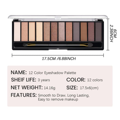 12 Colors Eyeshadow Palette – Neutral Warm Tone Matte & Glitter Eye Makeup Palette, High Pigment Waterproof Eyeshadow Kit for Women – Blendable Natural Brown, Nude, Rose Gold Shimmer Makeup 01#