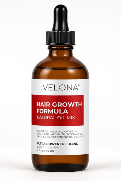 velona Hair Growth Formula - 4 oz | Castor, Amla, Jojoba, Argan, Rosemary, Peppermint, Tea Tree Oils, Vitamin E | Natural Mix with Organic Carrier and Essential Oils