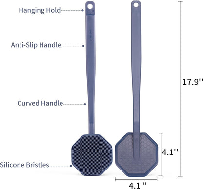 iTokGoK® Silver-Infused Silicone Back Scrubber with Long Handle Back Brush for Shower,Back Brush Long Handle for Men and Women,Ergonomic No-Slip Handle, Long-Lasting (Lavender)