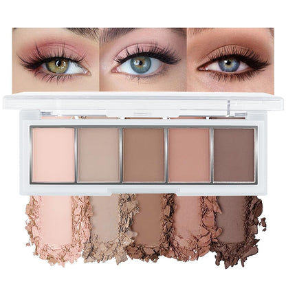 5 Colors Matte Eyeshadow Makeup Palette,Nude Pink Light Dark Brown Natural Neutral Eye Shadow Palette,Long Lasting Waterproof Naturing-Looking Women Girls Eye Shadow