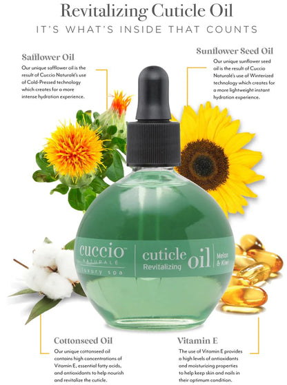 Cuccio Naturale Cuticle Oil – Hydrating Treatment with Melon & Kiwi for Dry Cuticles & Stronger Nails – Lightweight Formula, 2.5 oz