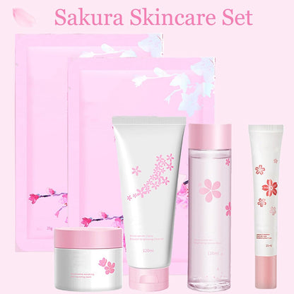 6Pcs Amino Acid Skin Care Products Set, Sakura Skin Care Sets, Nicotinamide Skin Care Gift Set for Women Girls, Skincare Routine Set, Face Care Kit with Cleanser, Mask, Toner, Eye Cream, Moisturizer
