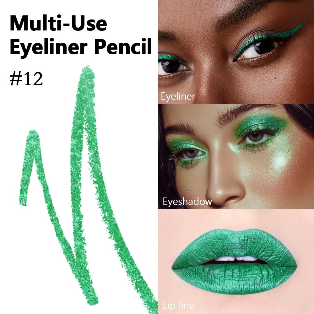 Kaely Gel Eyeliner Pencil for Women, Pearl Green Eye Liner Waterproof Smudge Proof with Sharpener, Waterline Eye Makeup Liners, delineador de ojos contra el agua, Vegan & Cruelty-Free, 12