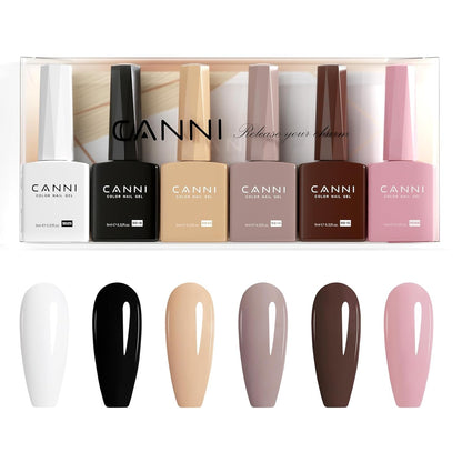 CANNI 9ml Hema-Free White Black Fall Gel Nail Polish Set- 6Pcs White Black Nude Pink Brown Fall Colors Gel Polish Kit, Soak Off LED Nail Gel Manicure Kit DIY at Home Salon Gifts for Women Girls