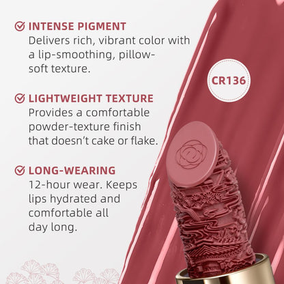 Catkin Moist Lipstick Hydrating High Impact Color Infused with Vitamin E and Avocado Oil Smooth Soft Texture Long Lasting Rose Glow Finish 136