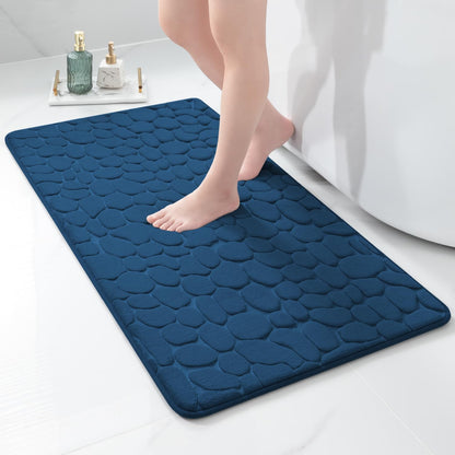 YIHOUSE Memory Foam Runner Rug, Cobblestone Bathroom Runner Rugs Super Water Absorbent Bath Mats for Bathroom Machine Washable Bath Rugs Runner for Hallway Bedroom Laundry Room(24 x 47,Dark Blue)