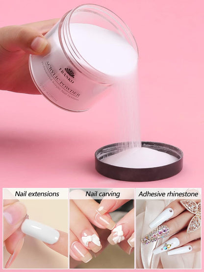 EBANKU White Acrylic Powder, 120g/4.23oz Acrylic Powder Large Capacity Professional Acrylic Nail Powder for Nail Acrylic Extension, Nail Carving, Long-Lasting, No Nail Lamp Needed