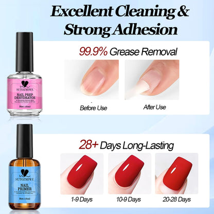 15 ml Nail Dehydrator and Primer Set, Acid Free Natural Prep Dehydrate & Bond Primer, Professional Nail Prep Kit for Acrylic Nails Gel Polish Manicure Nails Supplies Fast Dry