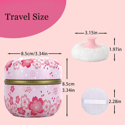 SHIMIDO Body Powder Puff and Container, 3.15" Portable Empty Body Powder Container for Baby Women's Loose Dusting Powder, Powder Case Box with Lids for Bath, Travel and Home Use (Pink Flower B)