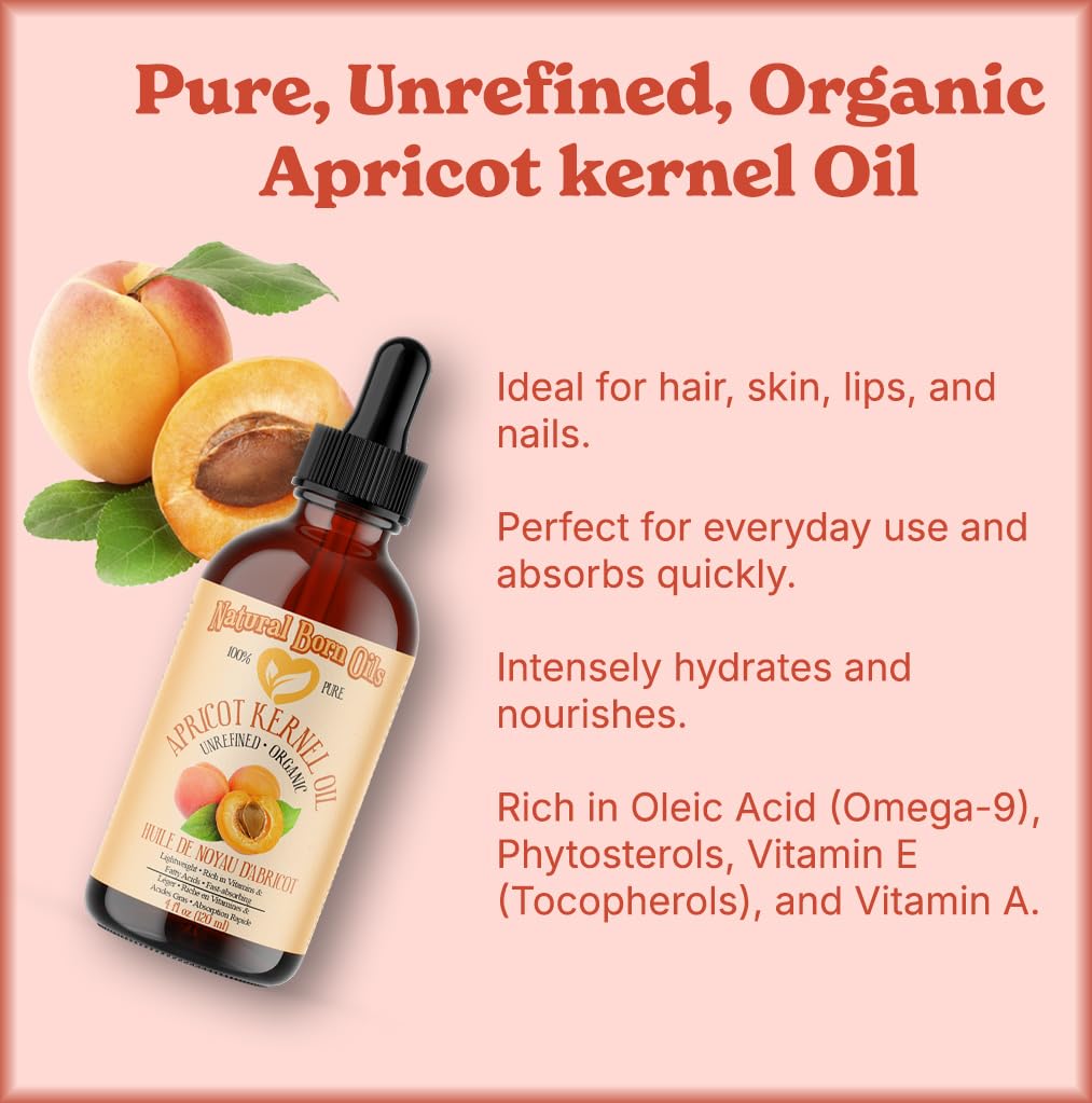 Natural Born Oils Apricot Kernel Oil, 1 Gallon, Organic, Cold-Pressed, Abundant in Fatty Acids, Hydrates Skin, Enhances Hair Luster