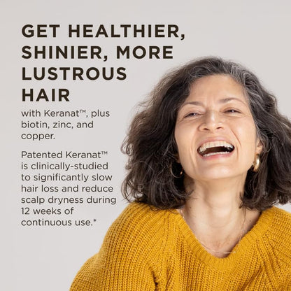 Solgar Hair Growth Supplement for Thicker Fuller Hair with Keranat Oil, Biotin, Zinc and Copper, Hair Health Supplement, Age-Defying Nutrition for Men and Women, 30 Servings