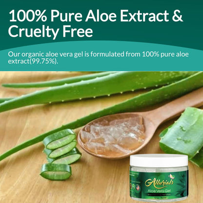 99.75% Pure & Organic Aloe Vera Gel - Made in USA, Clinically tested & Dermatologist approved, Hydrates & Heals Dry & Damaged Skin & Hair- 12 Oz