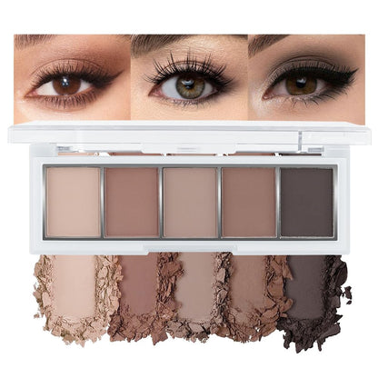 5 Color Eye Shadow Palette Makeup, Nude Coffee Brown Dark Brown Black, Velvety Matte Finish, Highly Pigmented Make up Eyeshadow Palette, Long Lasting Waterproof, Neutral Daily Eye Makeup 06#
