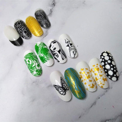 2Pcs Snakeskin Pattern Nail Stamping Template Cute Facial Expression Feather Nail Design Stamping Plate Skull Leopard Nail Art Image Plate 14.5×9.5cm Stainless Steel Nail Stencil Tools