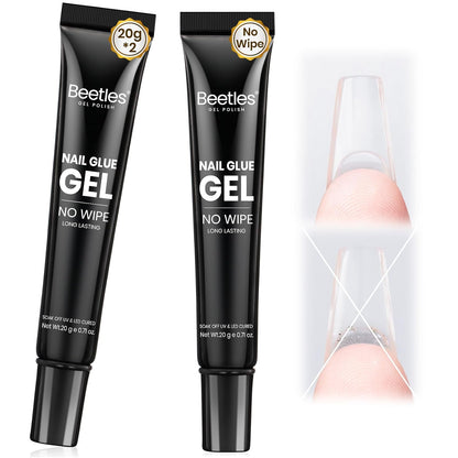 Beetles 2Pcs 20g Nail Glue Gel, No Wipe, Hands-Free Tipex Solid Nail Glue Gel, Super Strong for Acrylic Nails Extension Fake Nails, 3D Nail Art, Great for Home & Salon Use, U V Light Required
