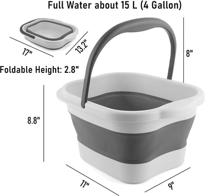 Collapsible Foot Bath Basin Soaker Tub with Handle for Soaking Feet, Foldable Pedicure Foot Spa Massager Foot Care Soak Plastic Inflatable Bucket Bowl Bathtub Tools for Washing Cleaning, White