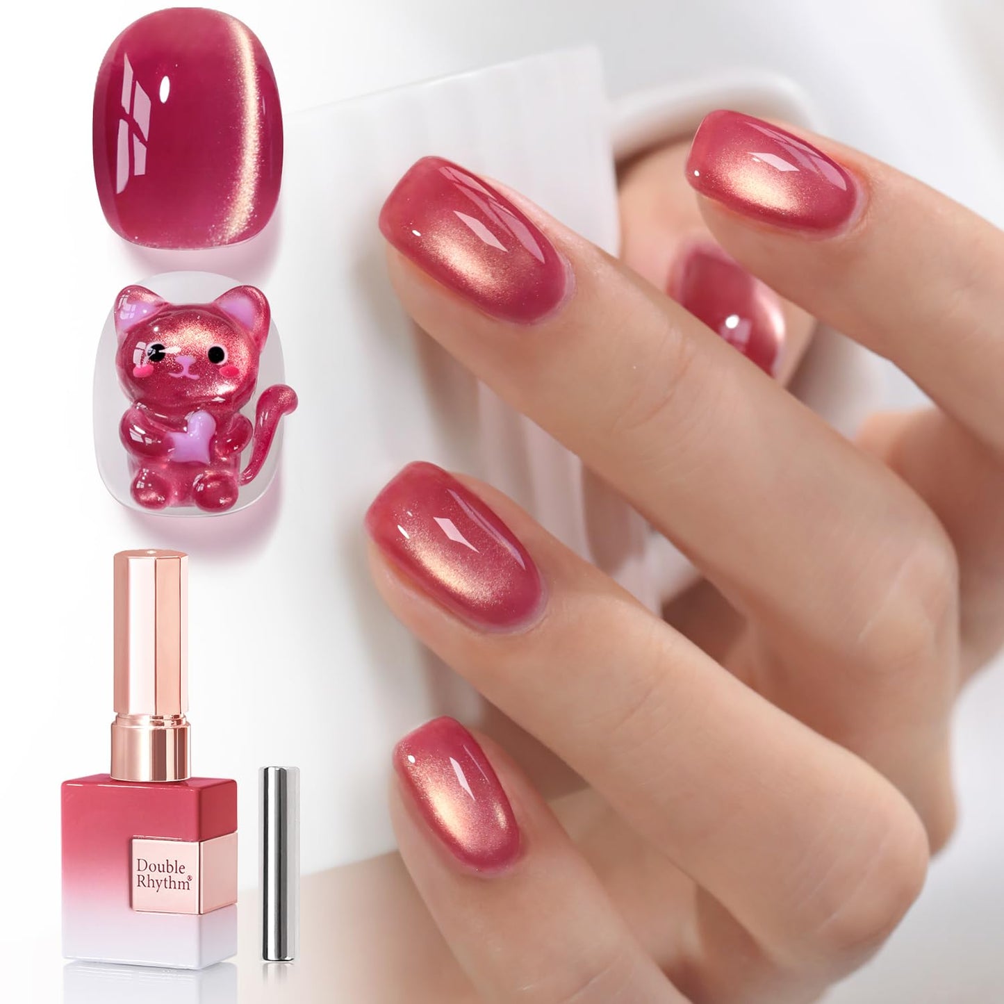 Double Rhythm 0.5 OZ Cat Eye Gel Polish with Magnet 15ML Holographic Glitter Shimmer Translucent Jelly Color Magnetic Nail Polish Salon DIY at Home (Dreamy Rose Purple-MC1273)