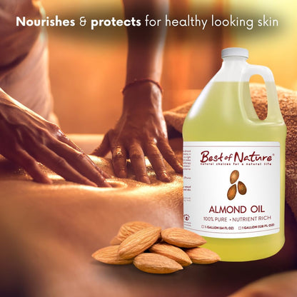 Best of Nature 100% Pure Sweet Almond Oil – Moisturizing Massage & Body Oil, Unscented for Hair, Skin, Face, Soap Making, Aromatherapy, Ideal Carrier for Essential Oils, 1 Gallon (128 fl oz)