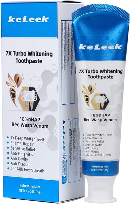 7X Turbo Whitening 18% Nano Hydroxyapatite Bee Wasp Venom Toothpaste for Enamel Repair,Sensitive Relief,Anti-Gingivitis,Anti-Cavity,Anti-Plaque -150 MIN Fresh Breath