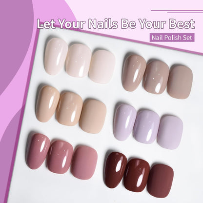 10ml Nude Pink Nail Polish Set 6 Colors Brown Red Purple All Seasons Neutral Color Quick Dry Nail Polish Set for Women Salon DIY Nail Art