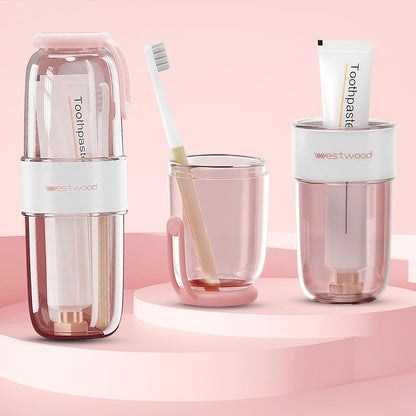 Westwood Travel Toothbrush Case Travel Toothbrush Holder with Cup, Large Toothbrush Container for Toothbrush Toothpaste Razor, Portable Toothbrush Holder with Cover for Home Business School (Pink)